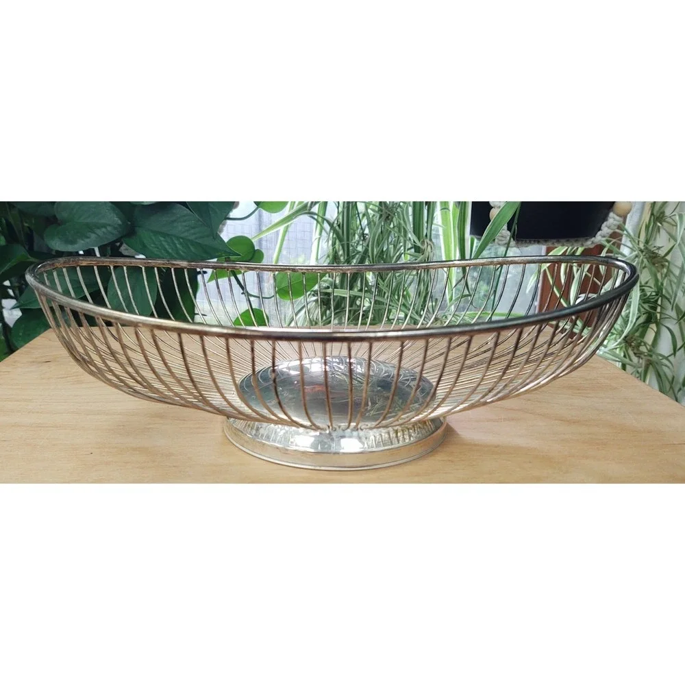 Vintage Silver Plate Oval Wire Bread Fruit Food Basket 12